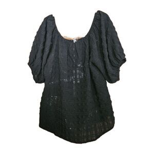 Malandrino Black Sheer Off Sldr Blouse Mesh‎ Short SLV #OfficeSiren #PirateCore